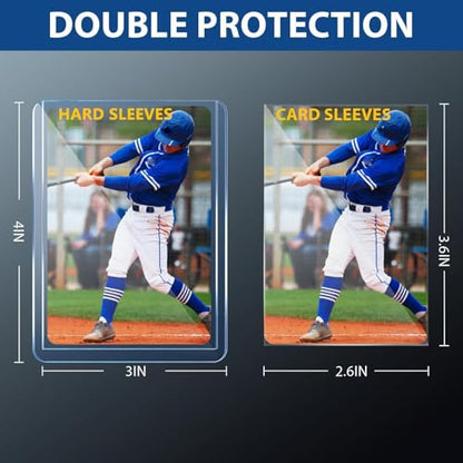 200 Hard Plastic Card Sleeves, Premium Baseball Card Protectors, 3"x 4" Trading Cards Sleeves, Sports Game Cards Holder Top Cases (100 Hard Sleeve + 100 Soft Sleeve) - size: 100 Hard Sleeves + 100 Soft Sleeves