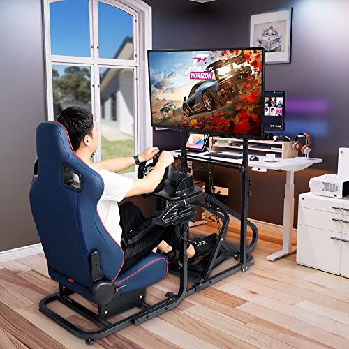 WTRAVEL Racing Simulator Cockpit with Adjustable Wheel Stand and Racing Seat for All Logitech G920|G25|G27|G29| Thrustmaster | Compatible with Xbox, PS4, PS5, PC Platforms (Blue+Red) - color: Blue+red