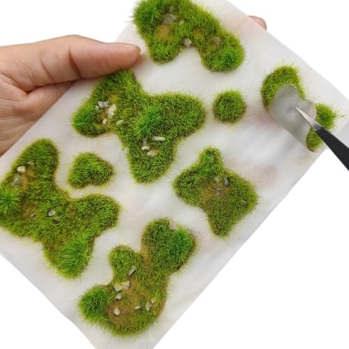 Static Grass Tufts Mat – 8 Peel-and-Play Pre-Cut Patches, Self-Adhesive Turf in Mixed Irregular Shapes for Diorama, Model Railway & Wargaming Terrain (1 Sheet) (Spring Green) - color: Spring Green