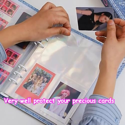 Kpop Photocard Binder with 6 Stickers Sheet & 50 Shinning Protective Sleeves Kpop Photocard Holder Book with Kpop Photocard, A5 Binder Photocard Album 30 Inner Pages with 240 Pockets (Jeans) - color: Jeans