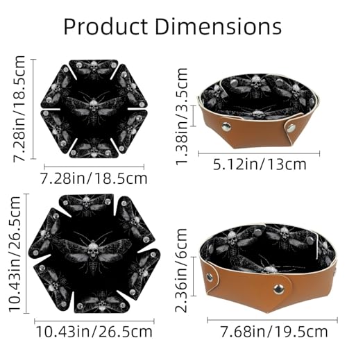 2Pcs PU Dice Holder Folding for RPG DND Table Games, Dice Trays Storage Box Portable Folding Rolling Dice Tray, Moth Skull Black - color: Multi 7