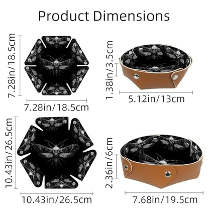 2Pcs PU Dice Holder Folding for RPG DND Table Games, Dice Trays Storage Box Portable Folding Rolling Dice Tray, Moth Skull Black - color: Multi 7
