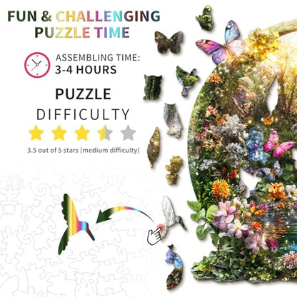 Wooden Puzzles for Adults, Butterflies and Waterfalls Jigsaw Puzzles, 301 Piece Unique Shaped Puzzle, 3D Visual Landscape Shape Puzzle, Gifts for Adults，Wall Decor(13.4 * 13 in) | Unique Shape Wooden Jigsaw Puzzle for Adults, Wood Puzzles, Challenge Woode