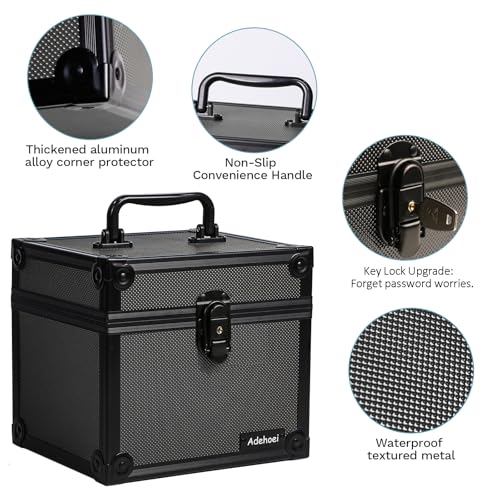Graded Card Storage Box & Waterproof PSA Slab Case with Two Keys Lock (7.87"x6.69"x7.17") - Sports Card Carrying Case for Toploader/Trading Cards (black) - color: black
