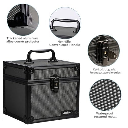 Graded Card Storage Box & Waterproof PSA Slab Case with Two Keys Lock (7.87"x6.69"x7.17") - Sports Card Carrying Case for Toploader/Trading Cards (black) - color: black