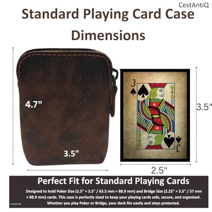 Full-Grain Leather Playing Card Case, Brown | Zippered, For Poker & Bridge Cards, Travel Card Organizer, Secure Multi-Purpose Wallet, Storage Pouch - color: Brown