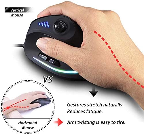 Zeerkeer Ergonomic Vertical Mouse, RGB Wired Vertical Gaming Mouse with Joystick, 10000 Max DPI and 11 Programmable Buttons for Gamers, Computer (Wired)