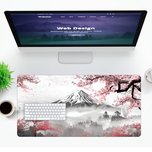 VNDL Large Japanese Gaming Mouse Pad, White and Red, Premium Non-Slip Anime Desk Pad for Office, Extended XL XXL Mouse Mat and Laptop Pad, Waterproof and Stiched Edges 31.5 x 15.7 in (mt2) - color: mt2
