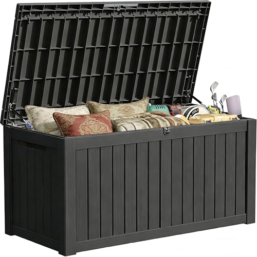 150 Gallon Outdoor Storage Box, Large Storage Deck Box for Patio Furniture Accessories, Garden Tools, Indoor Storage for Cushion, Black - color: Black, size: 150GAL