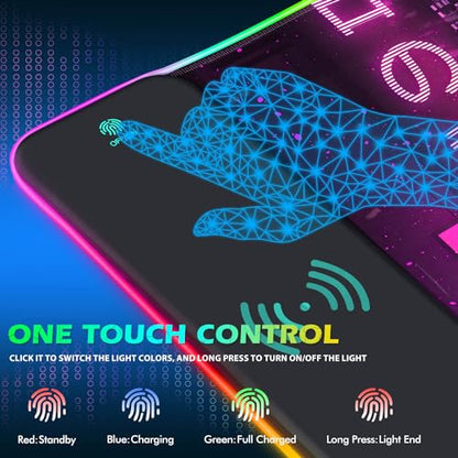 RGB Gaming Wireless Charging Mouse Pad Mat, 15W 10 Light Modes LED Mousepad | ToLuLu Computer Keyboard Mouse Pad, 800x300x4MM Extended Large Desk Mat for Gaming, MacBook, Laptop, PC, Neon Purple Sign - color: Neon Purple Sign