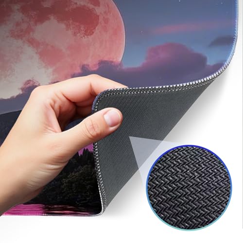 Mouse Pad, Gaming Mouse Pad, Large Laptop Pad, Waterproof and Non-Slip, Gaming Office Sewn Desk Pad, 31.5x11.8 Inch Extended, Moon Mountain - color: Moon mountain scenery