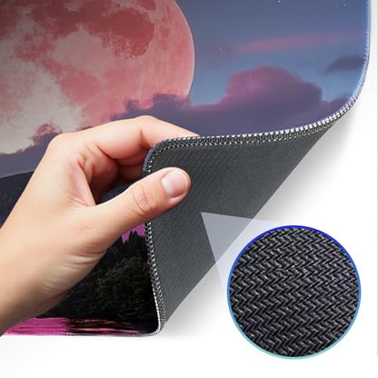 Mouse Pad, Gaming Mouse Pad, Large Laptop Pad, Waterproof and Non-Slip, Gaming Office Sewn Desk Pad, 31.5x11.8 Inch Extended, Moon Mountain - color: Moon mountain scenery