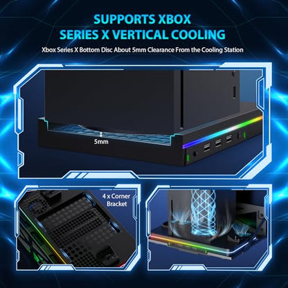 Wall Mount with Cooling Fan Charging Stand for Xbox Series X/S, Vertical Dual Controller Charger Station with 2 X 1100 mAh Rechargeable Battery for Xbox Console Accessories, 3 USB Ports, Headset Stand - size: Wall Mount+Cooling Charging Stand+Battery Pack