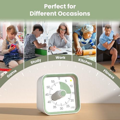 Visual Timer for Kids, Cute Timer with Pause Function, White | Time Management for Classroom, ADHD, Kitchen, Toddlers, Study, Alarm 3 Volume Levels, Light Indicator, Easy to Use - color: White