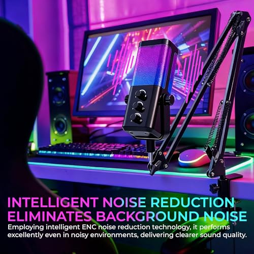 USB Microphone for PC/Gaming，Smart ENC Noise Cancelling & Heart-Shaped Pickup，RGB Lighting & Multi-Knob Control for Streaming/Podcast，with Mic Arm Stand, Black Bracket Style - style: bracket type