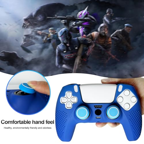 Anti-Slip Blue PS5 Controller Skin,Studded Edition Protective Silicone Cover Skin Grips Compatible with PS5/Slim/Pro Controller and 6 PCS Thumb Grips Caps. - color: Blue