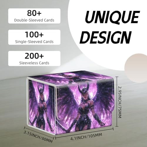 Trading Card Storage Box, Holds 100+ for MTG Cards, PU Leather with Magnetic Closure, Dark Winged Elf in Purple Lightning Durable Deck Box for Magic the Gathering, Trading Card Games - color: Dark Winged Elf in Purple Lightning