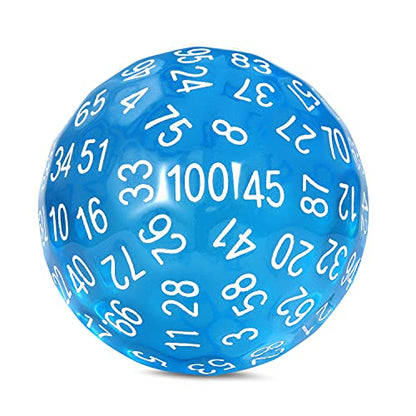 DNDND D100 Dice Blue 100 Sided Dice Set with Organza Pouch for Dungeons and Dragons DND (Translucent Blue with White Number) - color: Transparent Blue