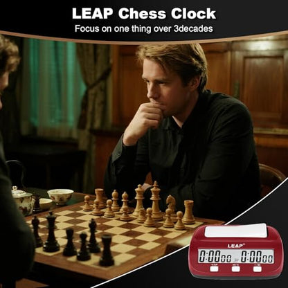 LEAP Chess Clock Digital Chess Timer Professional for Board Games Count Up/Down Timer with Alarm,Bonus and Delay Features, Easy to Setup (Red/Black) - color: Red/Black