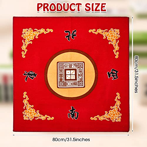 Juexica Mahjong Mat with Carrying Bag, 31.5 x 31.5 Inch Non-Slip Noise-reducing Mahjong Table Cover for Cards, Poker and Tile Games(Red) - color: Red