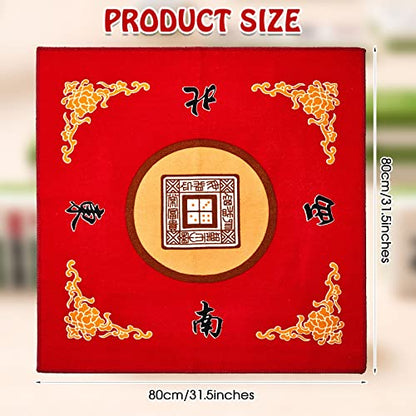 Juexica Mahjong Mat with Carrying Bag, 31.5 x 31.5 Inch Non-Slip Noise-reducing Mahjong Table Cover for Cards, Poker and Tile Games(Red) - color: Red