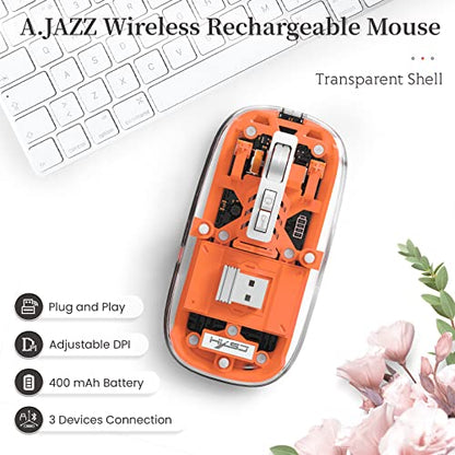 A.JAZZ Wireless Bluetooth5.1&2.4G Mini Lightweight Mouse,Transparent Clear Cool,Rechargeable Silent Computer Mice,Nano USB C Receiver,LED Battery Magic Silm For Office/PC/Mac/Laptop/Apple/ipad(Orange) - color: Orange