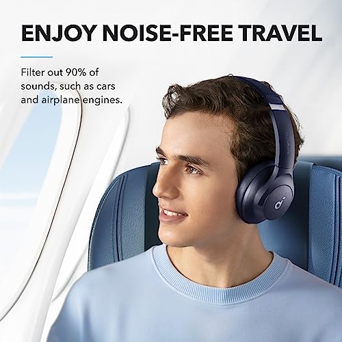 Soundcore by Anker Q20i Hybrid Active Noise Cancelling Headphones, Blue | Over-Ear, Bluetooth, 40H ANC Playtime, Hi-Res Audio, Big Bass, Transparency Mode, Customize via App, Travel, Home, Office - color: Blue