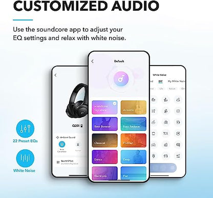 Soundcore by Anker Q20i Hybrid Active Noise Cancelling Headphones, Black | Over-Ear, Bluetooth, 40H ANC Playtime, Hi-Res, Big Bass, Transparency Mode, Customize via App, Travel, Home, Office - color: Black