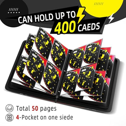 Trading Card Binder 4 Pocket,400 Pocket Card Collection Binder with 50 Removable Sleeves,PU Waterproof Top Card Book,3-Ring Zipper Collectible Trading Card Album for MTG/TCG/Card Holder Gift(Black) - color: Black, size: Small