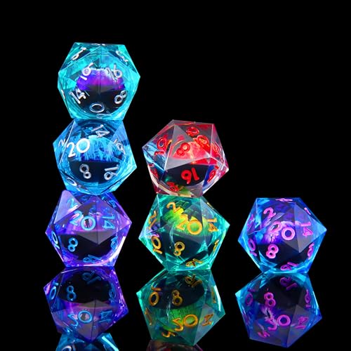 6 Pcs D20 DND Dice Dragon Eye 24mm Liquid Core 20 Sided Dice,Colored Dice Set Resin Sharp Edge 20 Sided D&D for Dungeons and Dragons, Board Games,Parties,Classroom Math Games - style: 6PCS D20 SET