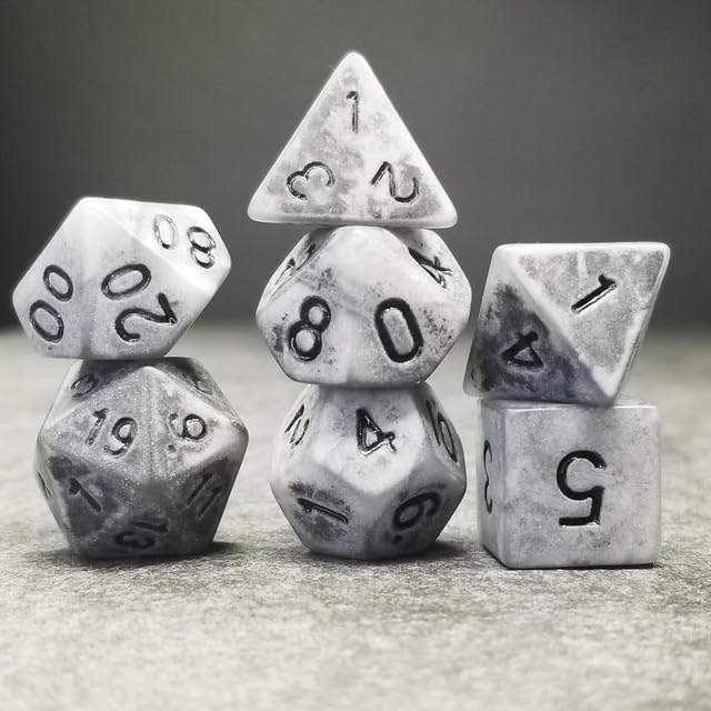 Sage’s Portal Stones DND Dice Set Acrylic Opaque 7-PC Polyhedral DND Dice Set for Dungeons and Dragons D&D Sage’s Cantrips RPG Tabletop TTRPG (Ancient Silver Stone) - color: Ancient Silver Stone