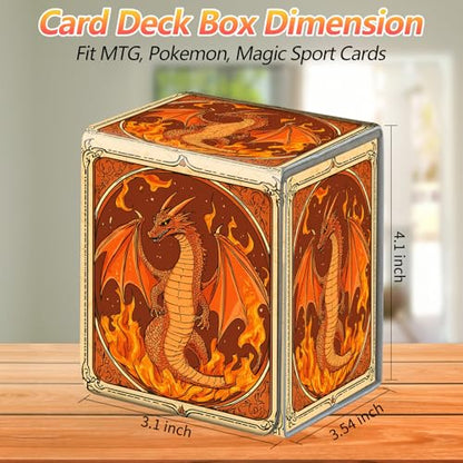 Card Deck Box, Card Storage Box Fits 100+ Single Sleeved Cards, Large Capacity PU Leather Card Storage Box with Strong Magnet for Magic Commander TCG/CCG, Dragon Fire - color: Dragon Fire
