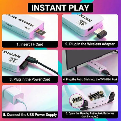 Retro Gaming Console Enjoy a Classic Gaming Experience Plug & Play Retro Game Tv Console Stick HDMI 4K Dual 2.4G Wireless Controllers Emulators