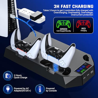 PS5 Slim Cooling Station with Controller Charging Station for PlayStation 5 Console Slim&Standard Disc/Digital, PS5 Cooling Stand Accessories with Cooler Fan/3 USB Hubs/Media&Headset Holder - Black - color: For PS5 Slim+PS5 Black