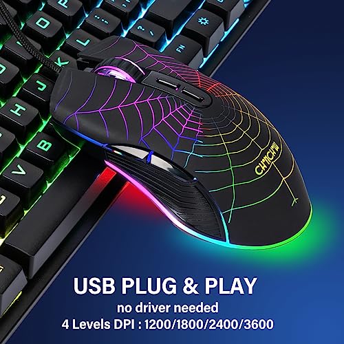 Gaming Keyboard and Mouse 104 Keys for Mac PC PS5 PS4 Xbox One Gamers | RGB Backlit LED Mechanical Feel Keyboard with Multimedia Keys Number Pad, USB Desktop Computer Windows Keyboard
