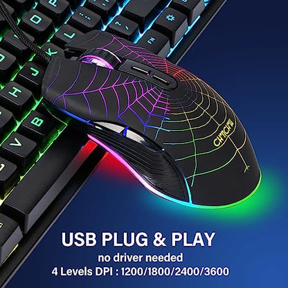 Gaming Keyboard and Mouse 104 Keys for Mac PC PS5 PS4 Xbox One Gamers | RGB Backlit LED Mechanical Feel Keyboard with Multimedia Keys Number Pad, USB Desktop Computer Windows Keyboard