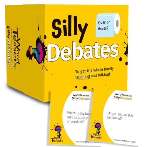 ? WORD TEASERS Silly Debates Conversation Cards for Families – Fun Family Questions Card Game & Dinner Conversation Starters, Funny Debate Gift for Game Night, Kids & Adults