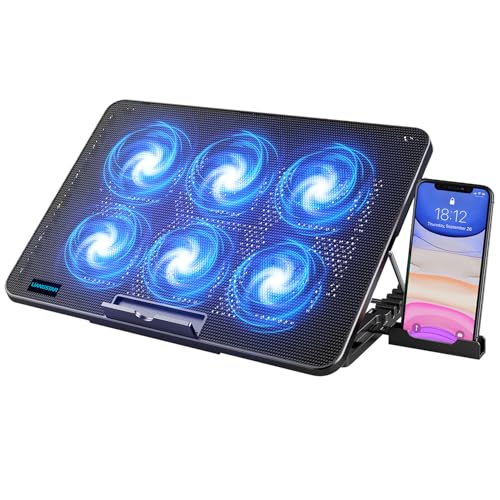 LIANGSTAR Laptop Cooling Pad, Laptop Cooler with 6 Quiet Fans for 12-17 Inch Notebook Gaming Fan Stable Stand, 7 Height & Wind Speed Adjustable, 2 USB Port & Phone Holder (Black) - color: Black 6 Fans