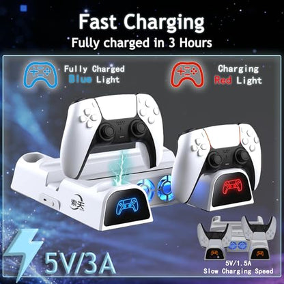 SOTY PS5/Slim/Pro Cooling Station Vertical Stand with Cooling Fan, Dual Controller Charging Dock, 11 Game Disc Storage Organizer, Metal Base Gaming Setup (Standard Edition, PlayStation 5)