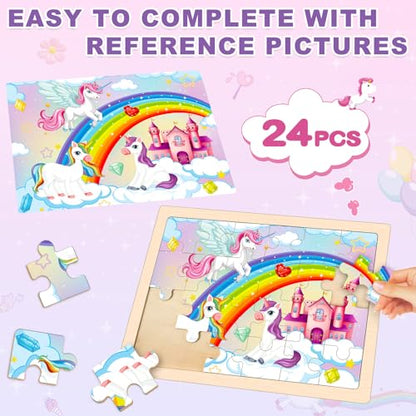Puzzles for Kids Ages 4-6, 4 Packs Wooden Jigsaw Puzzles for Toddlers 2-4, Princess Unicorn Mermaid Fairy Preschool Educational Puzzles Boards Toys Gifts for Girls Boys 3 4 5 6 - style: Princess