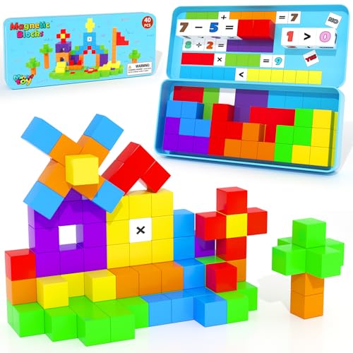 Magnetic Blocks Mini Travel Essentials Toddler Toys with Case Set, Kids Magnet Building Blocks Sensory Montessori Autism Toys for 3+ Boys & Girls Birthday Gifts - color: Color6