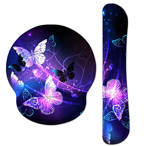 RICHEN Keyboard Wrist Rest and Mouse Pad with Wrist Support, Memory Foam Set for Gaming and Office, Comfortable & Lightweight for Easy Typing & Pain Relief (White Butterflies) - color: White Butterflies
