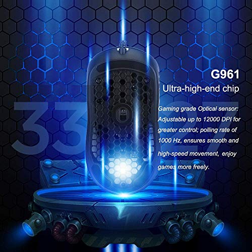 MARVO Lightweight Gaming Mouse Wired, RGB Backlit Mice with Lightweight Honeycomb Shell , Pixart 3327 12000 DPI Optical Sensor, Ultraweave Cable Mouse for Windows PC Gamers (Black)