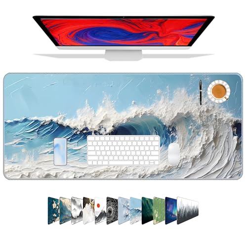 Galdas Gaming Mouse Pad XXL XL Large Long Extended Big Mousepad Non-Slip Rubber Keyboard Desk Pad with Stitched Edges for Laptop Home Office (31.5x11.8x0.08 Inch) … (Painting Waves) - color: Painting Waves
