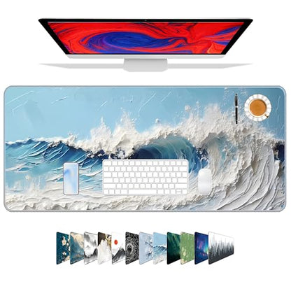 Galdas Gaming Mouse Pad XXL XL Large Long Extended Big Mousepad Non-Slip Rubber Keyboard Desk Pad with Stitched Edges for Laptop Home Office (31.5x11.8x0.08 Inch) … (Painting Waves) - color: Painting Waves