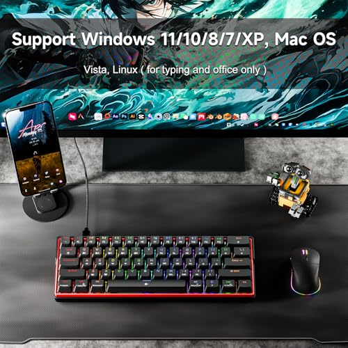 KEMOVE K61SE Gaming Mechanical Keyboard, 60 Percent Wired RGB Backlit N-Key Rollover Compact Mini 61 Keys Keyboard for PC Laptop, Blue Switch - color: Black-RGB, size: Blue Switch
