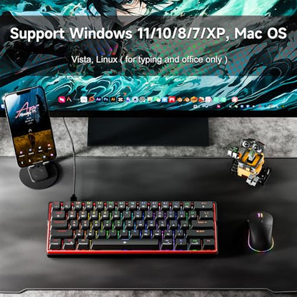KEMOVE K61SE Gaming Mechanical Keyboard, 60 Percent Wired RGB Backlit N-Key Rollover Compact Mini 61 Keys Keyboard for PC Laptop, Blue Switch - color: Black-RGB, size: Blue Switch