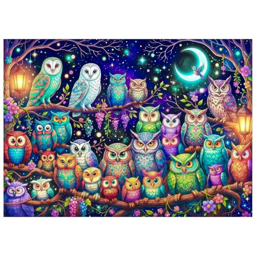 Moonlit Owls Puzzles for Adults 1000 Pieces | Challenging Fun Puzzles,Mystical Night Forest Wildlife,HD Posters,Wall Art Decor,Stress Relief Gifts for Nature Lovers - color: Moonlit Owls