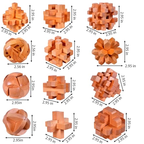 18 Pack Large Wooden Brain Teaser Puzzles Wooden Burr Puzzles Brain Teaser Puzzle with Gift Packing Box Magic Puzzle Games Toys Stocking Stuffers Party Favors for Kids and Adults (Natural Wood) - style: Natural Wood