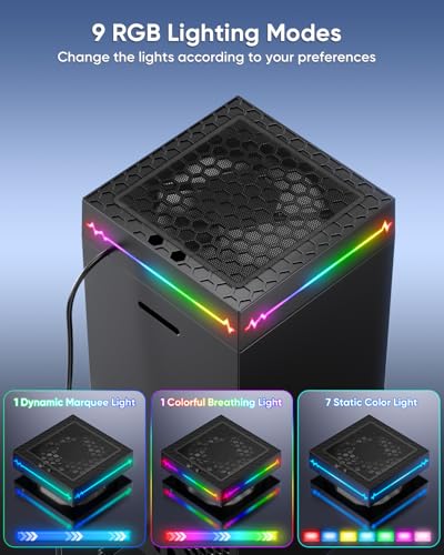 [LED Display] Auto Cooling Fan for Xbox Series X with 9 RGB Light Modes | Cooling System Adjustable by Temperature for Xbox Series X Console, Cooler & Light Switch, Headset Hook, USB Port
